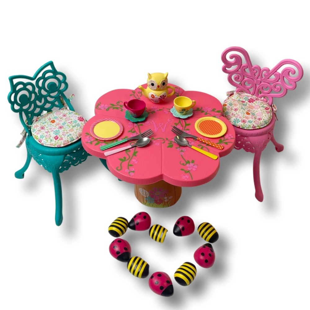 American Girl Welly Wishers Garden Party Table & Chairs AND Tea for Two set